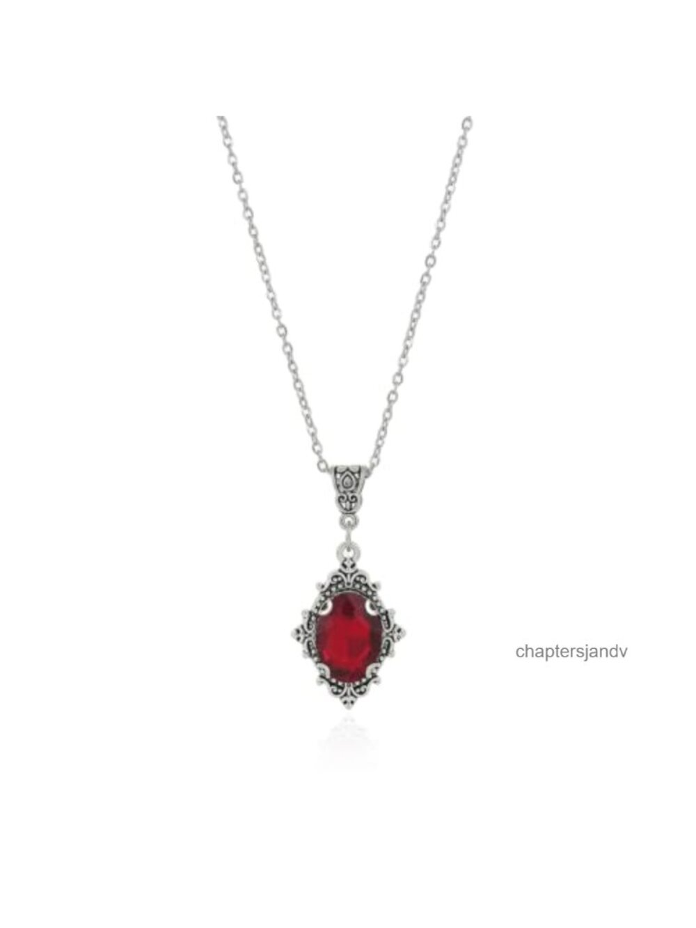 Victorian Gothic Red Crystal Pendant Necklace Vampire Jewelry